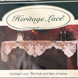 Vintage Heritage Lace Alpine Angels Mantle Scarf 95" White Christmas Holiday NEW